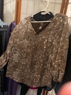 Floral Print Brown Women’s Blouse; St. John’s Bay